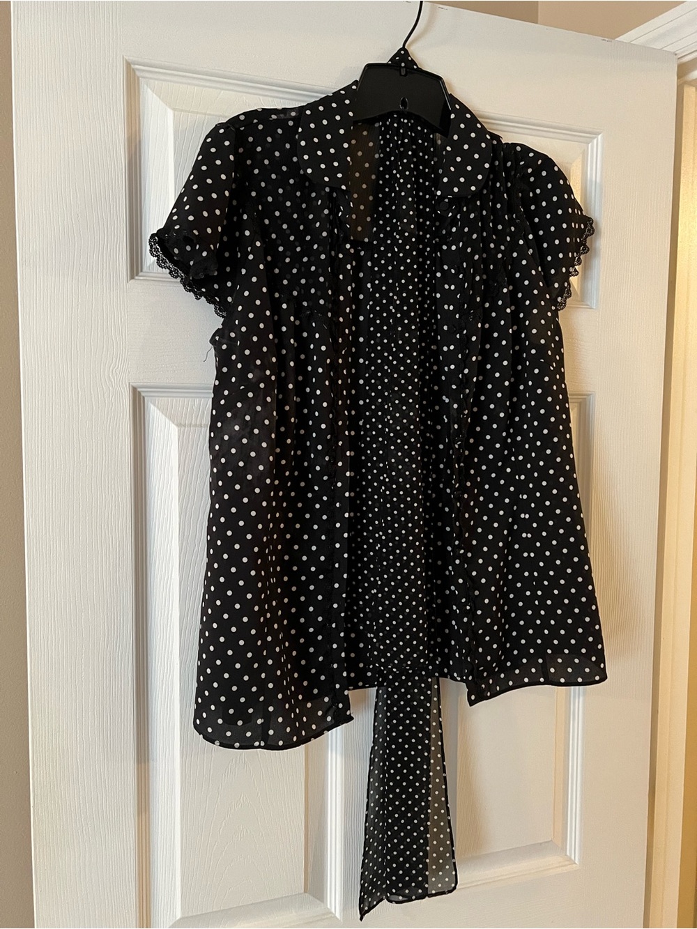 LOFT Black and White Polka Dot Tie-Front Blouse